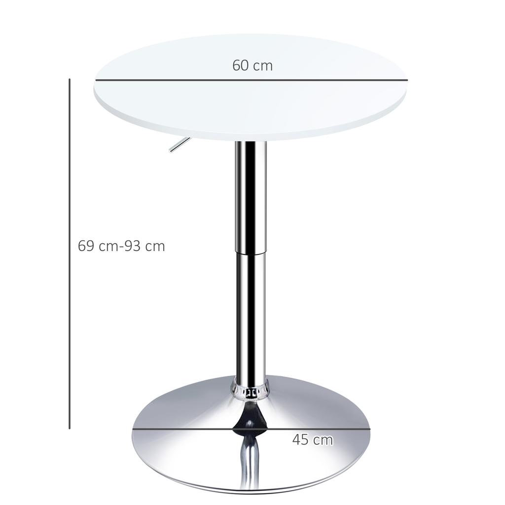 Bar Table, Height Adjustable, Round Non-Slip Base, Ø60 x 69-93 cm, White