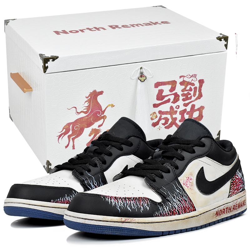 Jordan Air Jordan 1 Abrasion Resistant Low Top Vintage Basketball Shoes Men's Black White Red 553558-414(Team96-S-BOX)