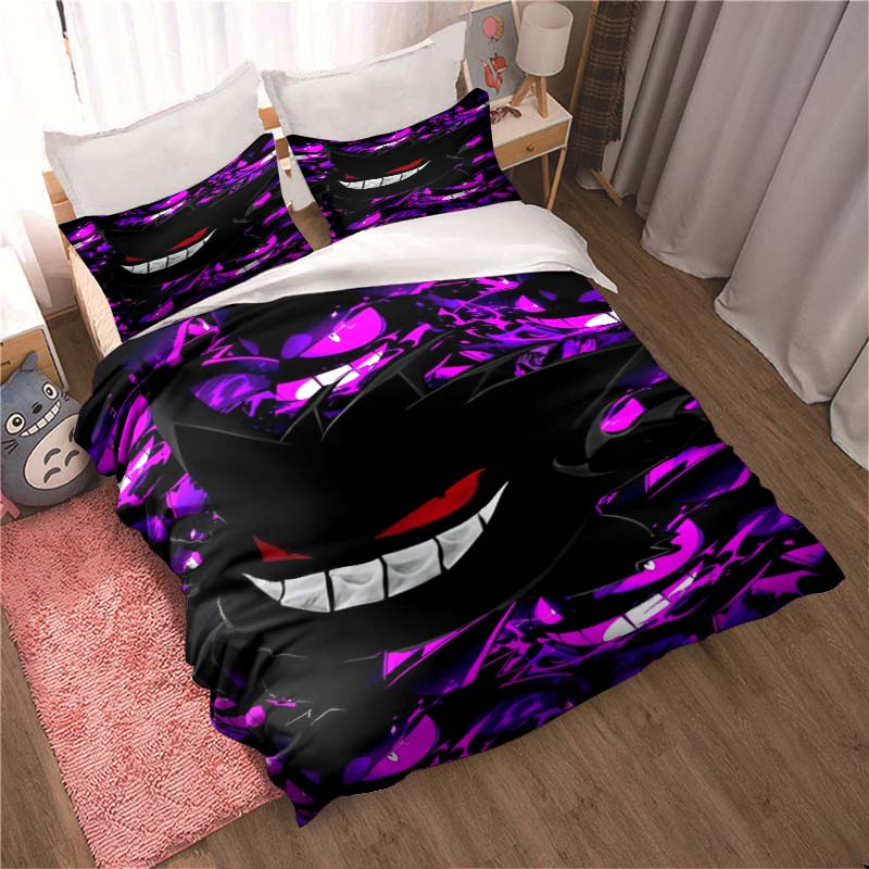 Gengar print bedding sets in various styles, 3-piece sets, extra-large pillowcases, adult bedspreads, bedroom bedding sets.