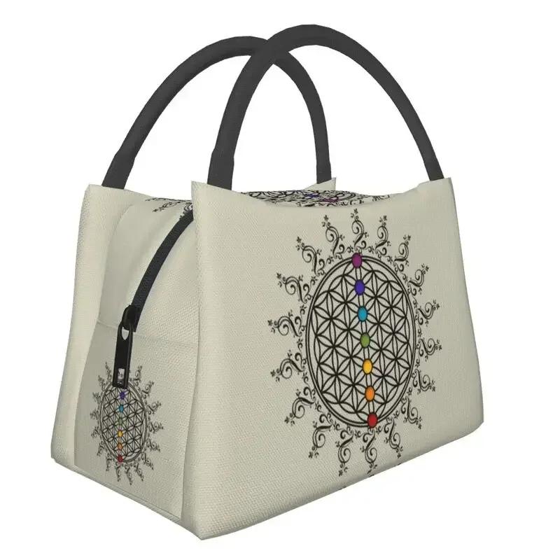 Flower Of Life Abalone Shell On Pearl Insulated Lunch Tote Bag for Women Geometric Mandala Portable Cooler Thermal Bento Box