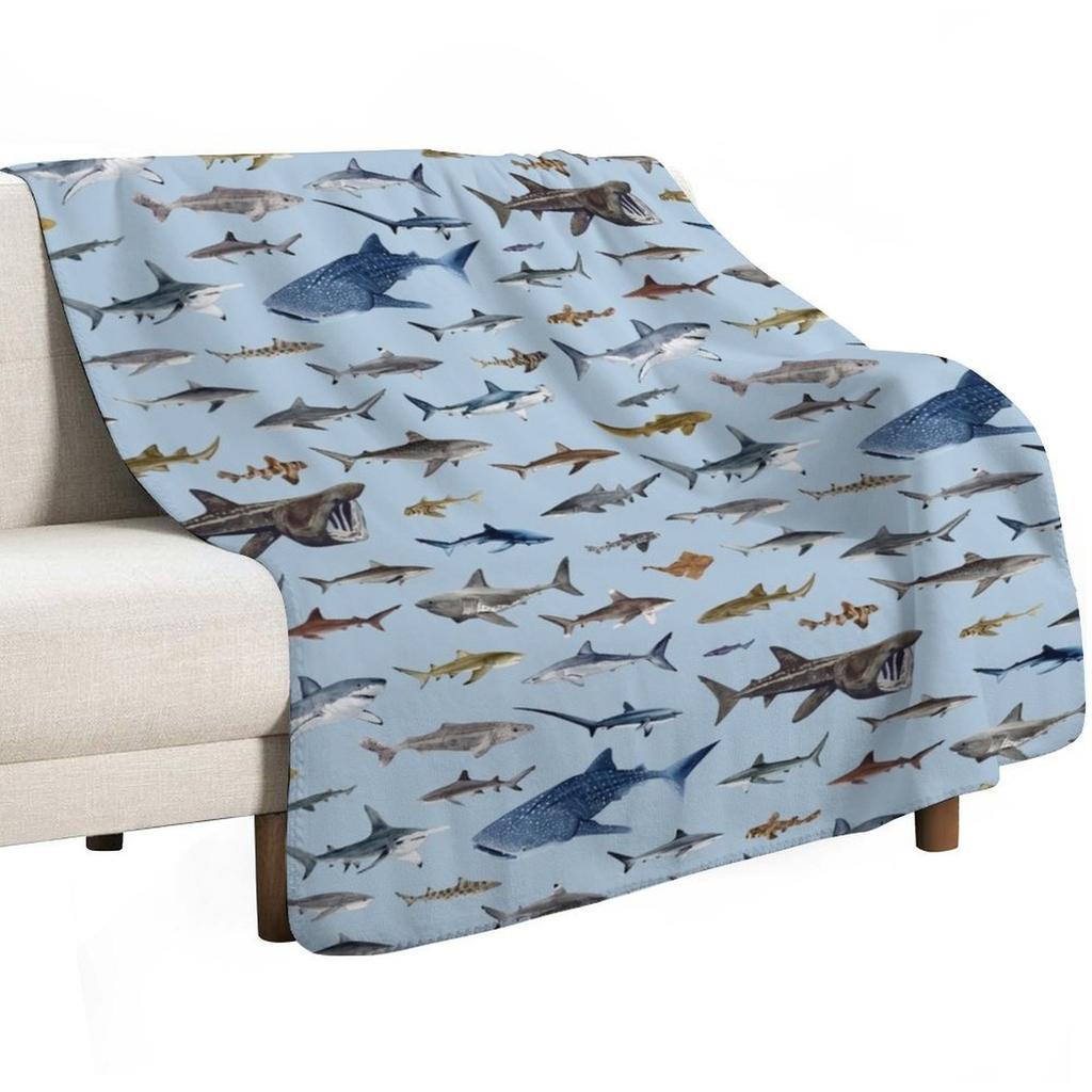 SHARKS poster-light blue Throw Blanket Summer Cool Breathable Blanket for Sleeping