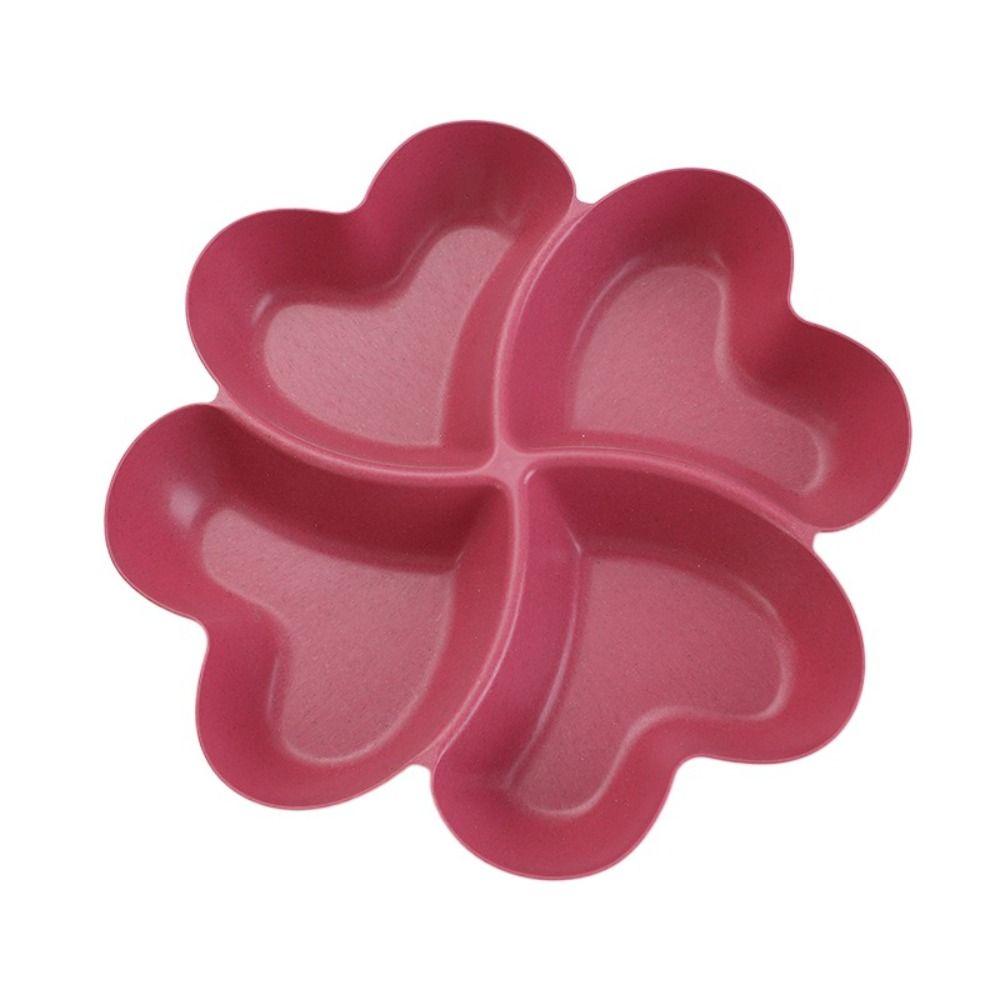 4-Compartment Appetizer Serving Platter Wheat Straw Unbreakable Food Storage Tray Four Leaf Clover Shape Snacks Serving Dish