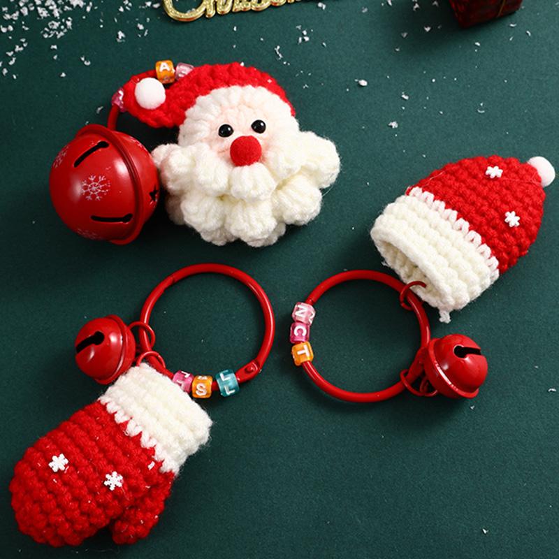 1PC Christmas Keychain New Year Gifts Santa Glove Handmade Doll Ornament Hanging Bag Ornament Crochet Wreath & Hat