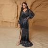 Long-Sleeved V-Neck Sexy Long Sequined Evening Dress for Banquets, Weddings, Birthdays, Bridesmaid Dresses, Party Dress