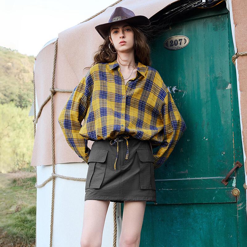 Chuyu Women's Plaid Cotton Long Sleeve Shirt