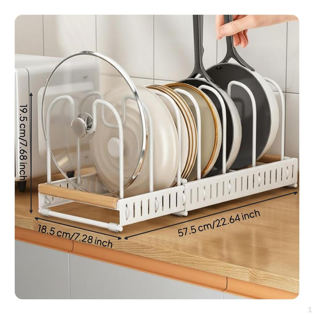 Expandable Pot Lid Organizer, Stainless Steel Shelf Rack, Adjustable Kitchen Cabinet Storage White