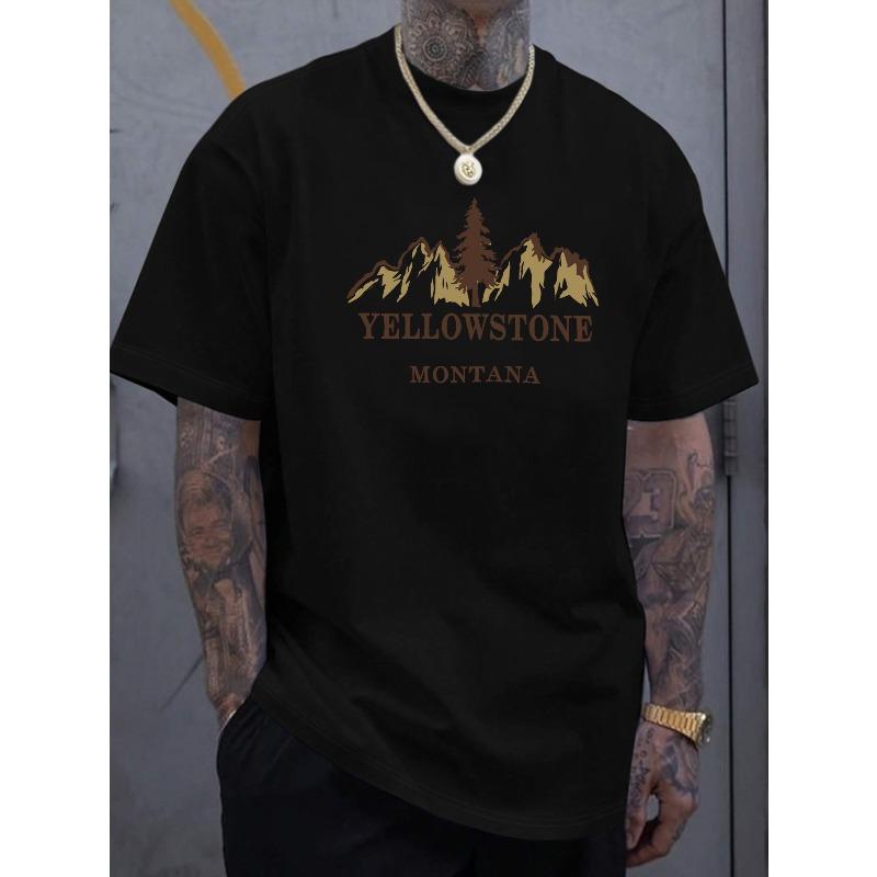 

European Size Christmas New Arrival Men s Casual Fashion Personality Yellowstone Montana Letter Design Print Short Sleeve T-Shirt, Cut Round Neckline 4XL чорний