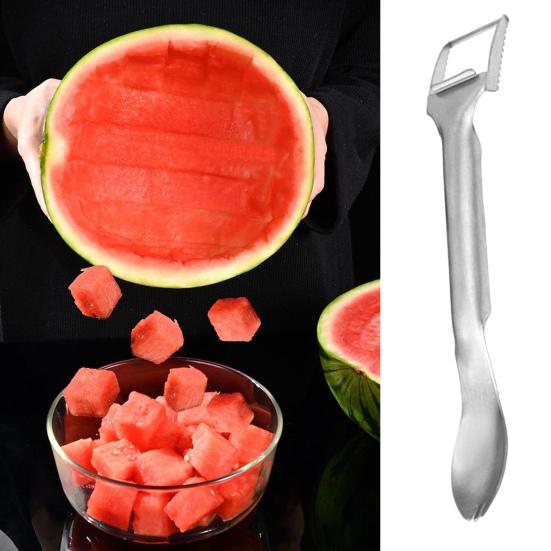 Watermelon Slicer Stainless Steel Fruit Watermelon Fork Slicer Cutter Dual Head Tool for Cubes Melon Pineapple