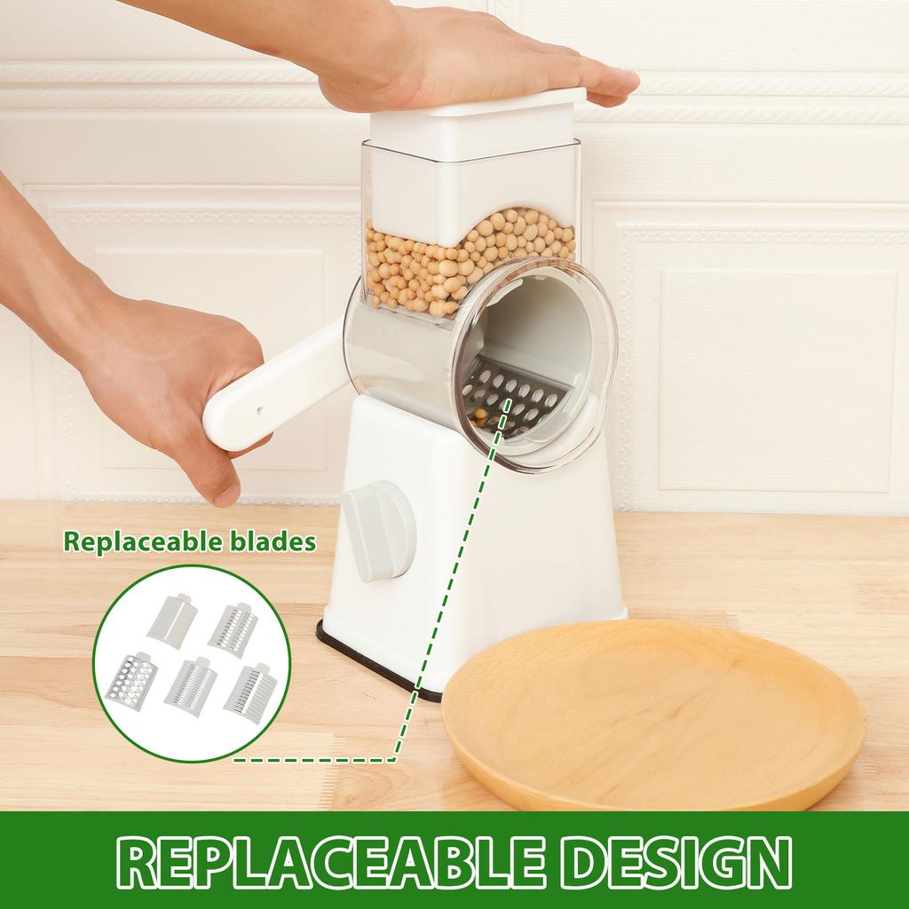 1 Pc Rotary Cheese Grater Efficient Cheese Shredder Slicer with 12 Stainless Steel Changeable Blades Manual Rotary Carrot Cutter