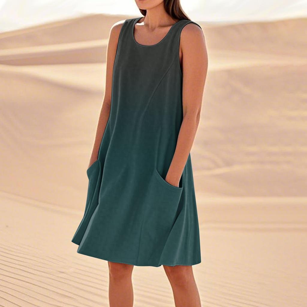 Women's Fashion Casual Gradient Print Sleeveless Pocket Beach Dress