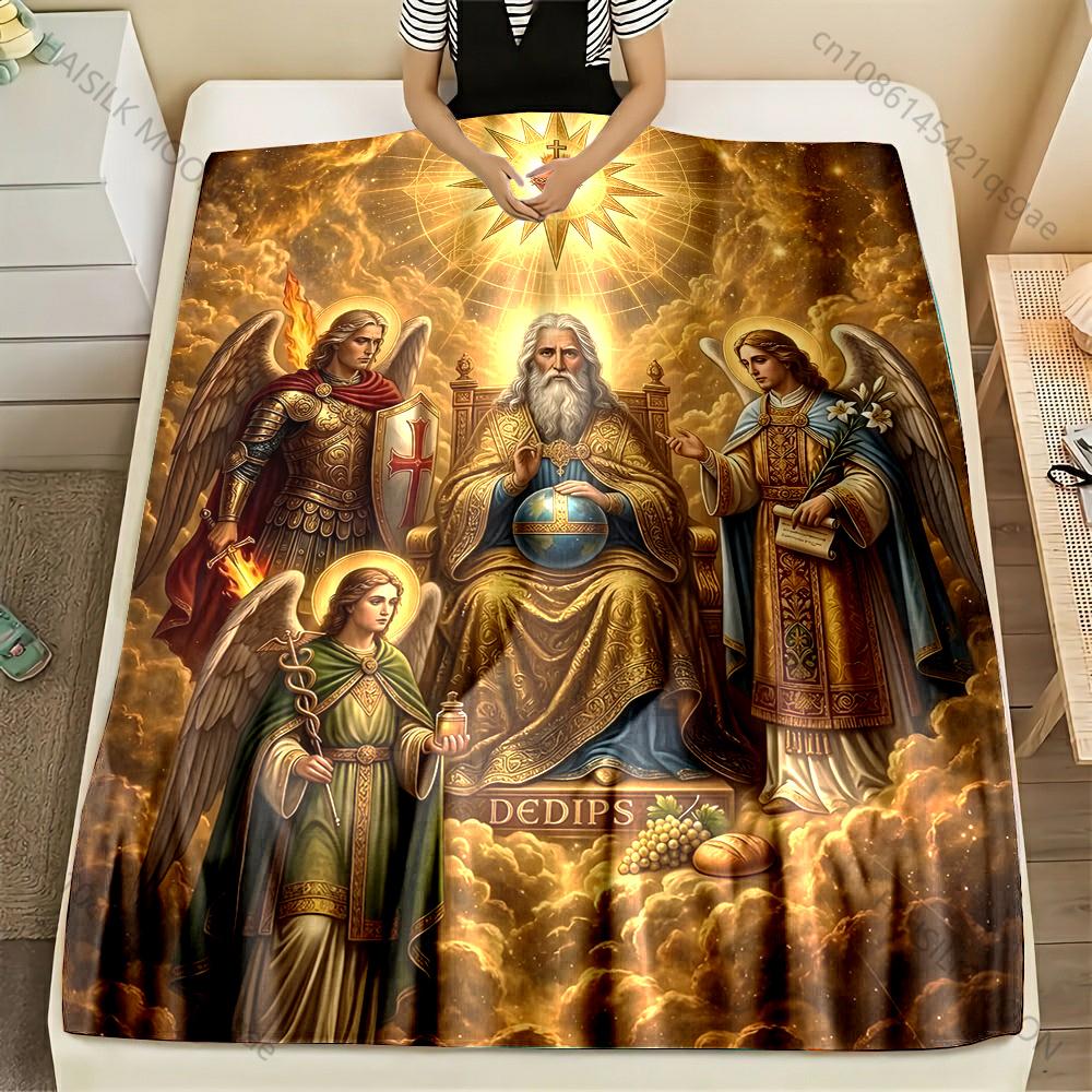 

1PC Religious figures with angels Print Blanket Warm Soft Fluffy Kids and Adult Sofa Bed Throw Blanket Outdoor Travel Camping RV 75x90cm
