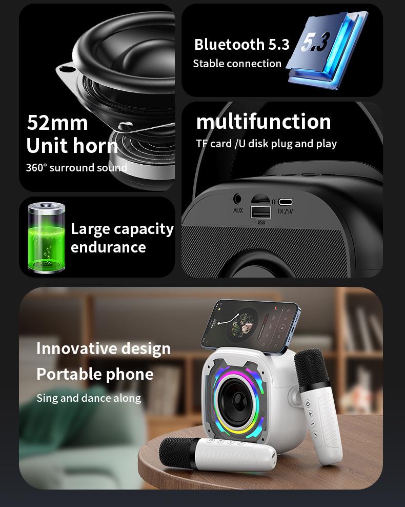 V11 Kabelloser Bluetooth Karaoke-Lautsprecher: Tragbarer, Outdoor-, Schreibtischtauglicher Subwoofer mit Mikrofon