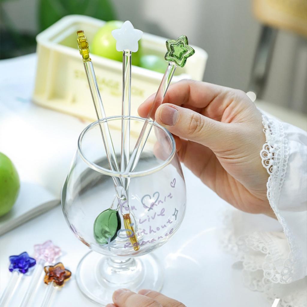 Star Coffee Spoon Colorful Crystal Glass Tea Spoons Long Handle Mixing Round Spoon Dessert Cake Scoops Kitchen Tableware