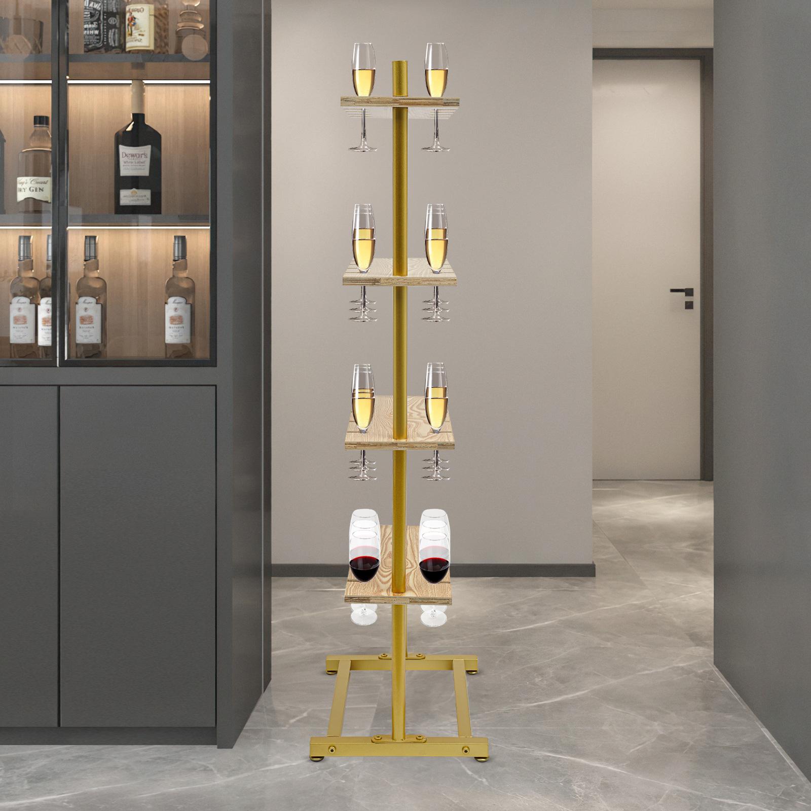 

4 Tier Wooden Champagne Wall Rack, Gold Bar Glass Holder Stand, Floating Shelf for Party Wedding, Mountable Storage Organizer золотий
