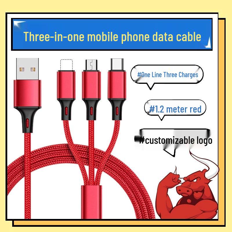 One-to-three Nylon Braided Charging Cable for Apple, Android, Huawei - Fast Charge 3-in-1 Gift