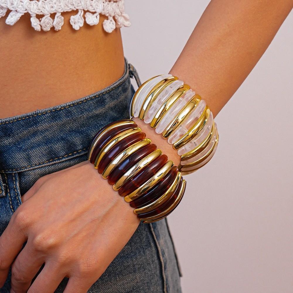 Wide Exaggerated Bracelet Elastic Rope Bead Wide Chunky Bangles Unique Retro Hand Ring Women