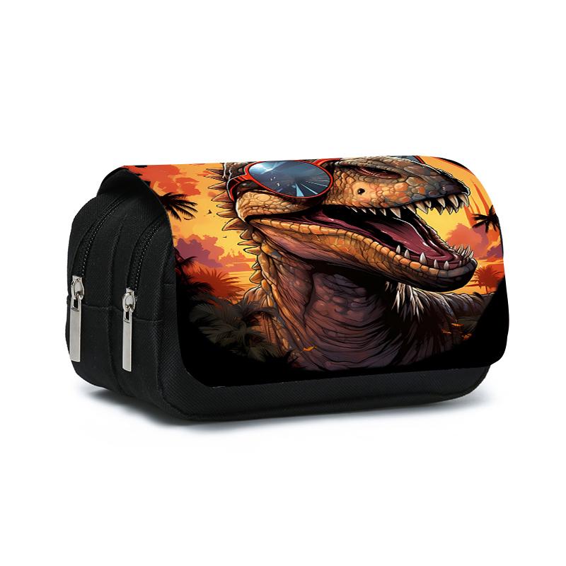 Dinosaur Print Double Layered Flip Pen Case for Boy and Girls Best Gifts 3D Cartoon School Supplies Pencil Bags for Children