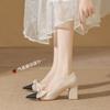 Gentle shoes pointed head shallow mouth thick heel single shoes women bow temperament versatile high heels women