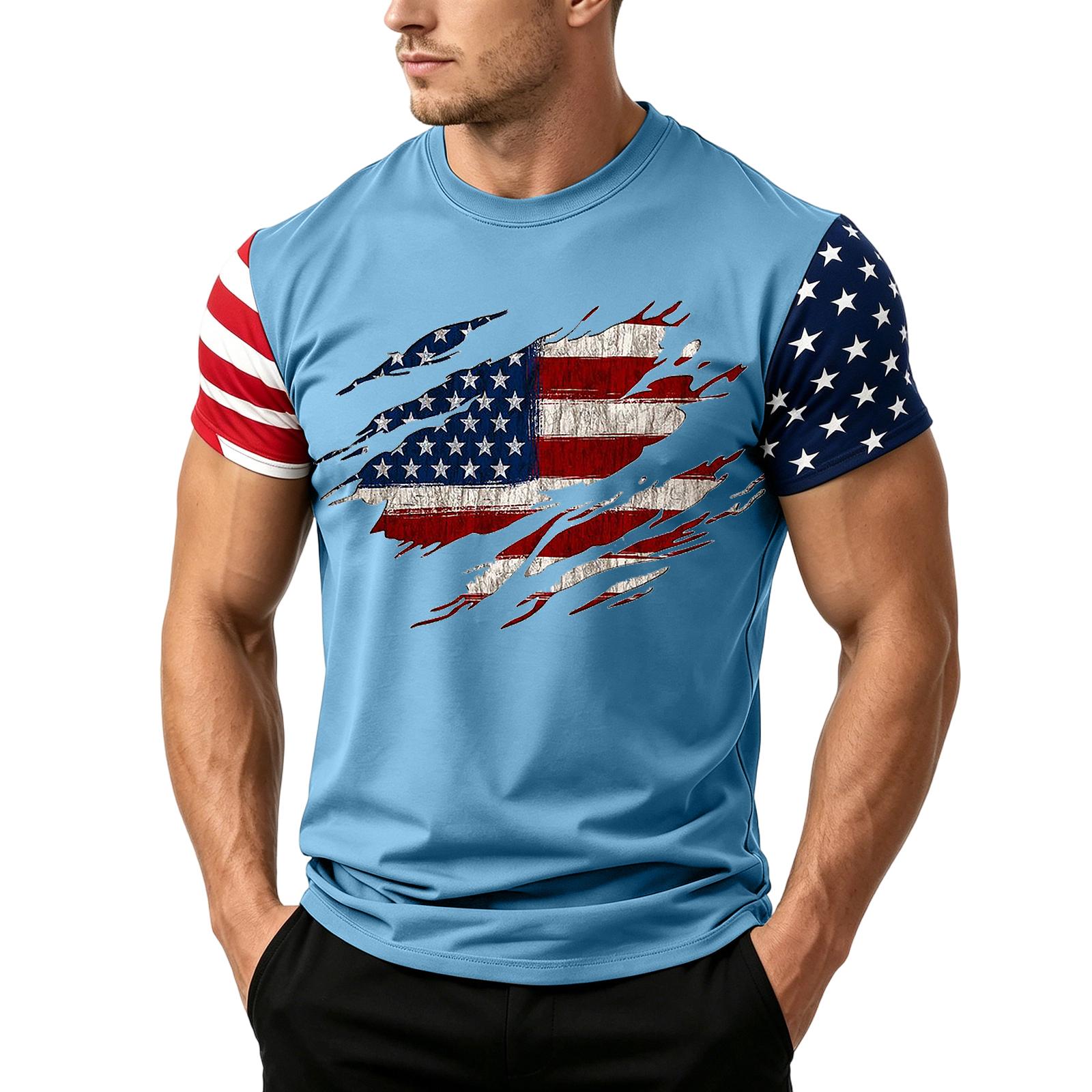 

Men s Independence Day Flag Print Short Sleeve T-Shirt, Loose Casual Daily Summer Tops XXXXL