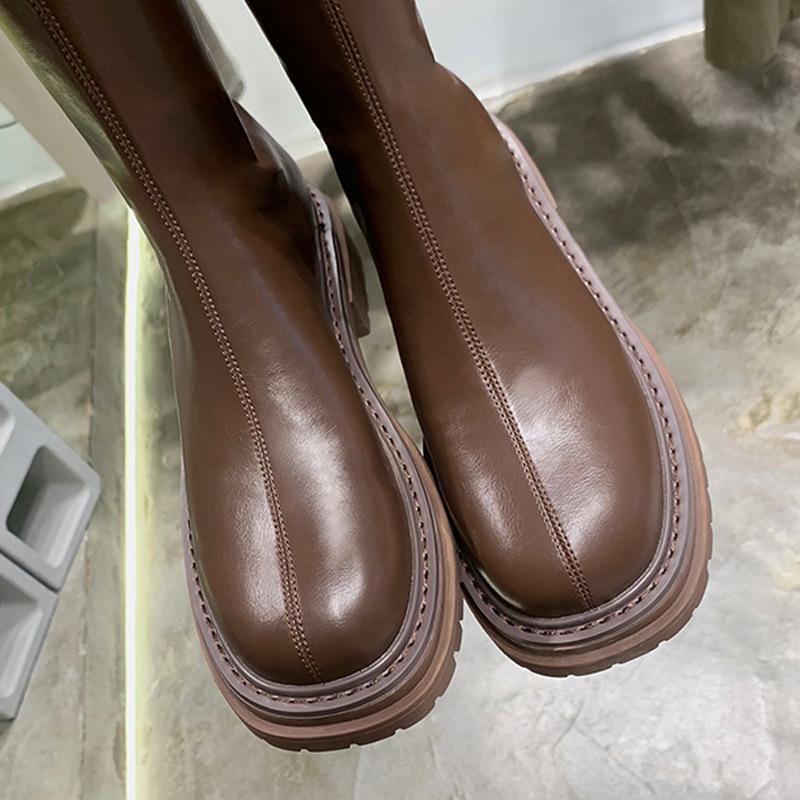 V-mouth rear zipper but knee boots women's small thick-soled high boots knight boots -