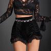 Gothic Velvet High-Waisted Lace Trim Shorts