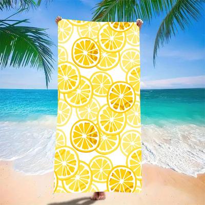 Lemon Slice Beach Towel Bright Yellow Citrus Pattern On White Background Cheerful Summer Design Quick Dry
