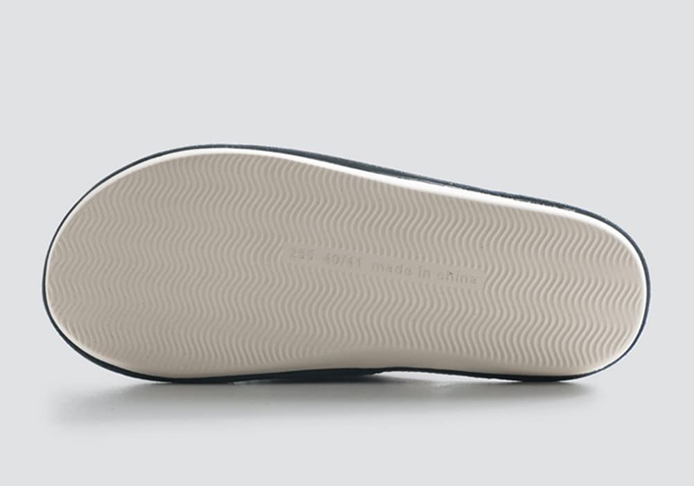 Ethnic Print Cotton Linen Front Indoor Shoes for Men and Women [Euyqs] Slippers, Opening, Summer, Natural, Anti-Slip, Quiet, (25.5-26.5 Cm, Navy,