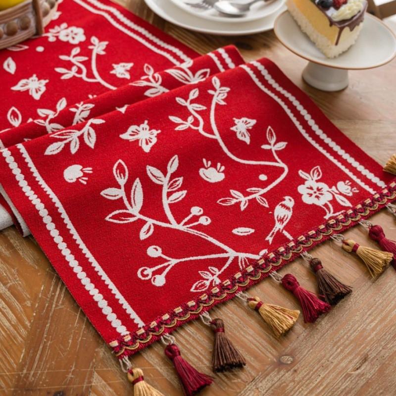 Christmas Table Runner With Woven Jacquard Snowman Deer Tassels Dining Holiday Decor