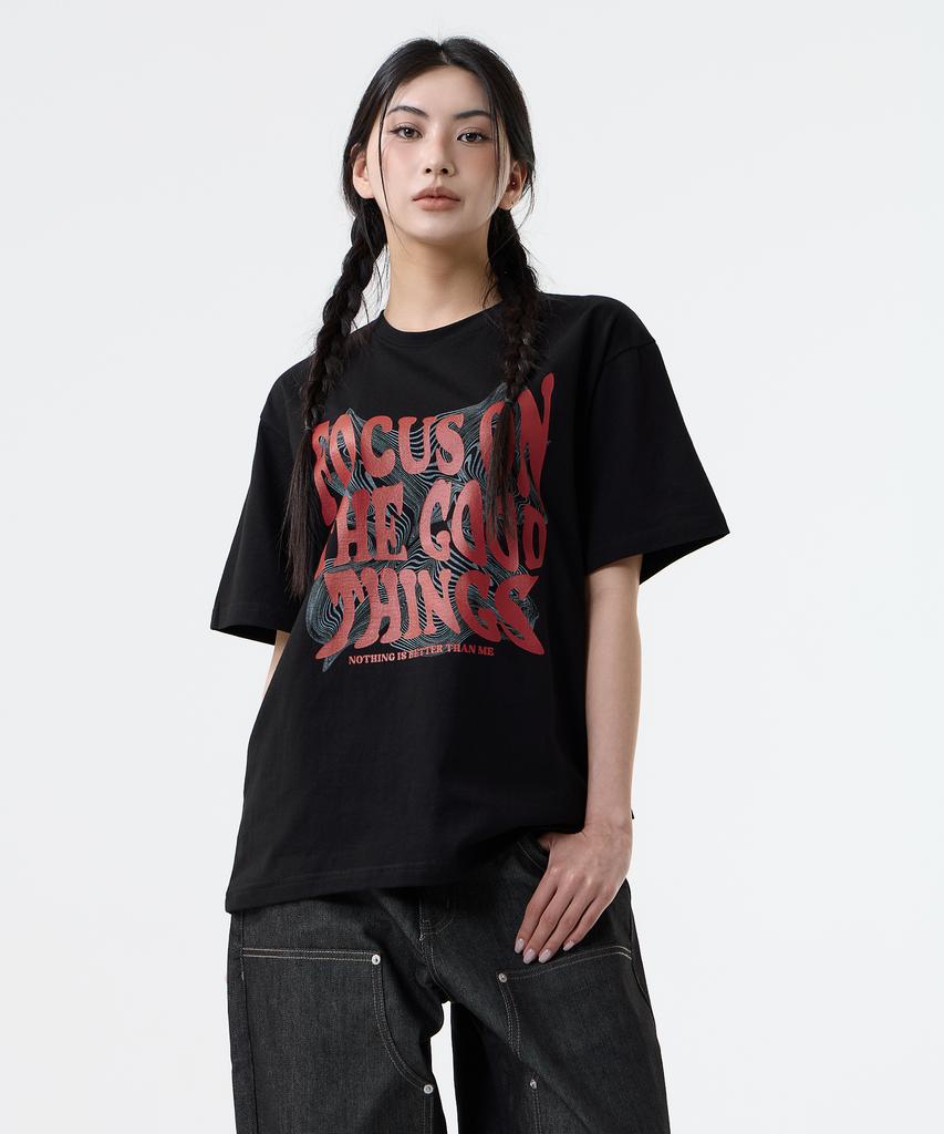 Nasttingijeubeleoldaenmi Geometry Lettering Tee_Black