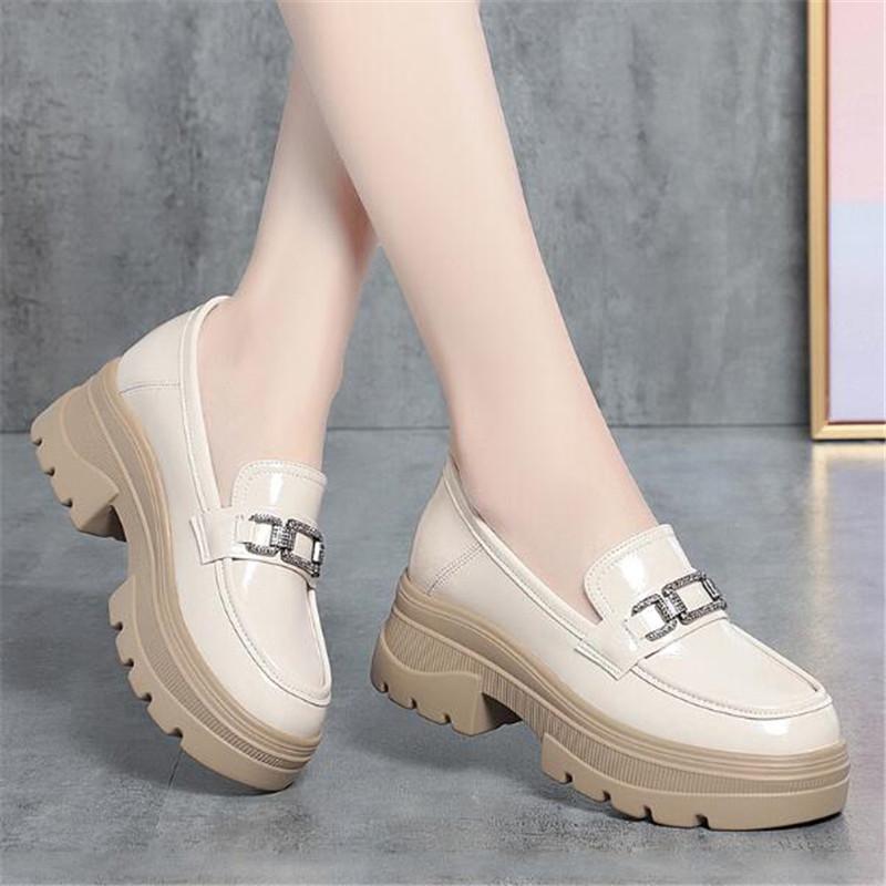 Platform Heels Women's Loafers 2025 New Genuine Leather Women High Heels British Style Women Shoes Ladies Party Elegant Footwear