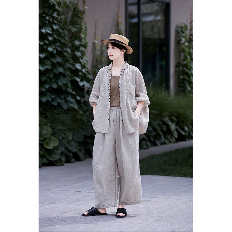 Summer Retro Slimming Linen Lapel Shirt for Women