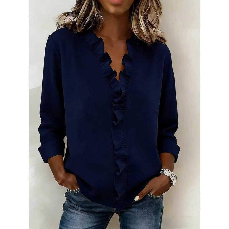 

Spring Women s Fungus Edge Long Sleeve Cotton Shirt XXXL