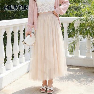 Elastický pás 3 vrstvy Sieťované dlhé tylové sukne Elegantné Vintage spoločenské šaty s vysokým pásom Gázová Tutu sukňa Žena Faldas