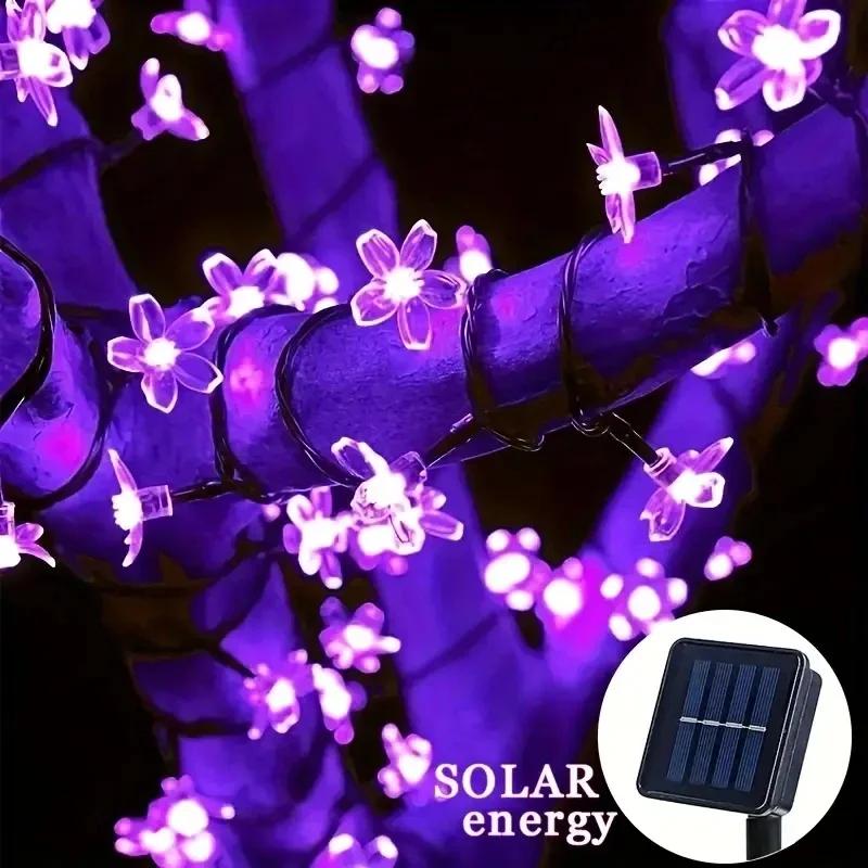 5pc 7M Solar String Sakura Lights 50LEDS Outdoor Waterproof Festival Garden Decorative Lights