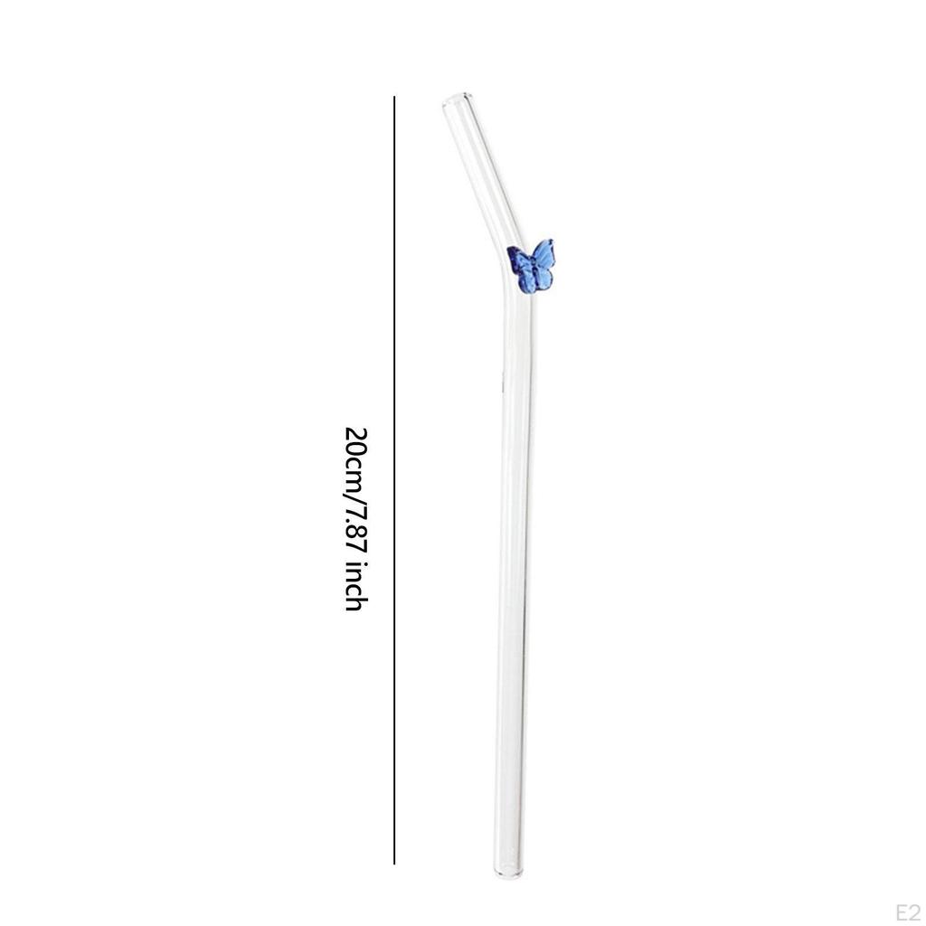 4 Pieces Bent Glass Straws Drinking with Cleaning Brush Clear for