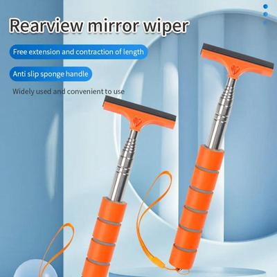 Window Squeegee Car Rearview Mirror Wiper Rear View Mirror Wiper with Telescopic Rod Portable Cleaning Tool for Car Window