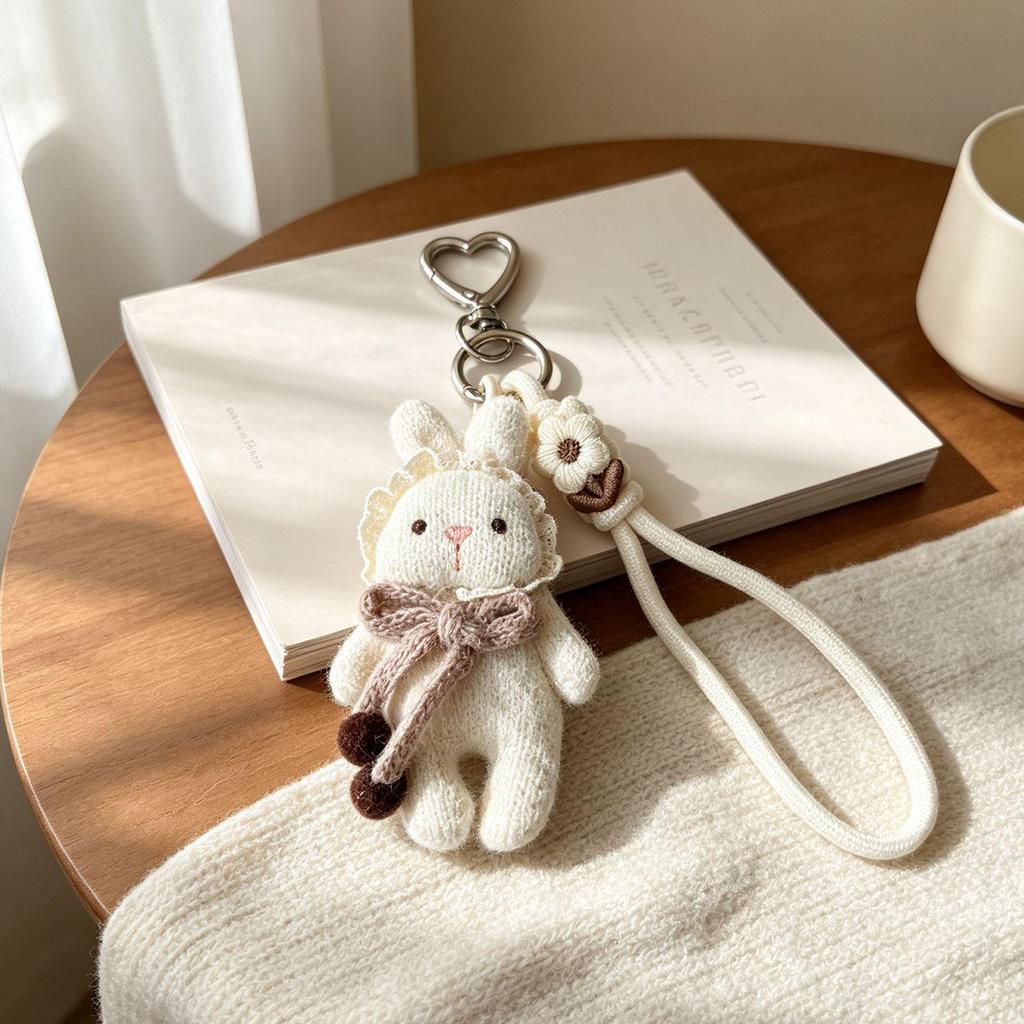 High-End Forest Style Rabbit Doll Keychain and Lanyard: Cute Girly Bag or Phone Accessory