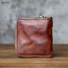 NZPJ Retro Men's Top Layer Cowhide Wallet Multi-Function Tanned Genuine Leather Card Ladies Handmade Zipper Coin Purse