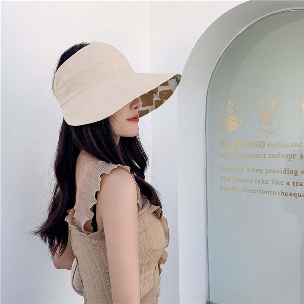 Personality Oversized Brim Anti-ultraviolet Square Cotton Beach Cap Sun Hat Empty Hat Double Sided