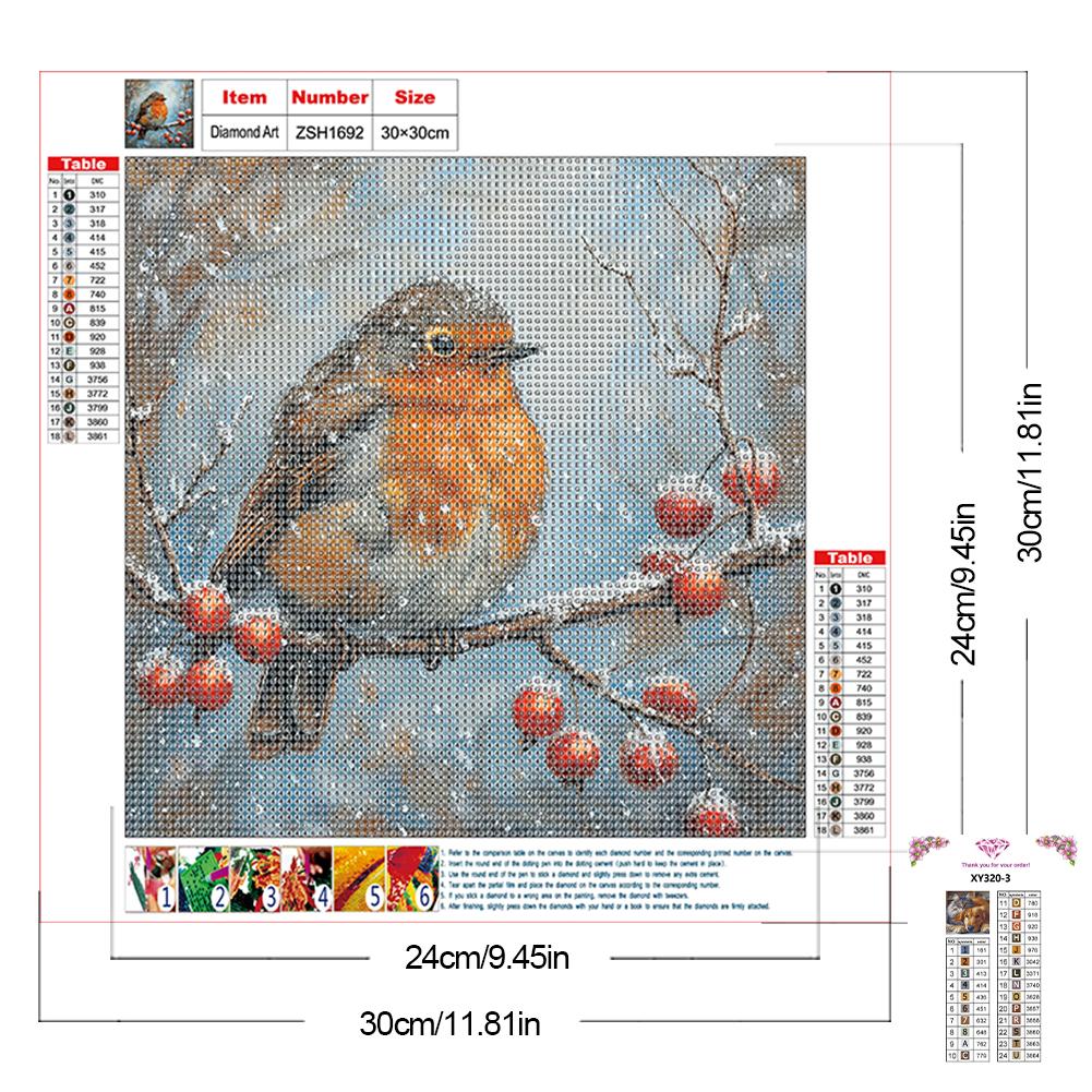 30x30cm Bird 5D DIY Full Drill Round Diamond Painting Kit for Home Wall Decor