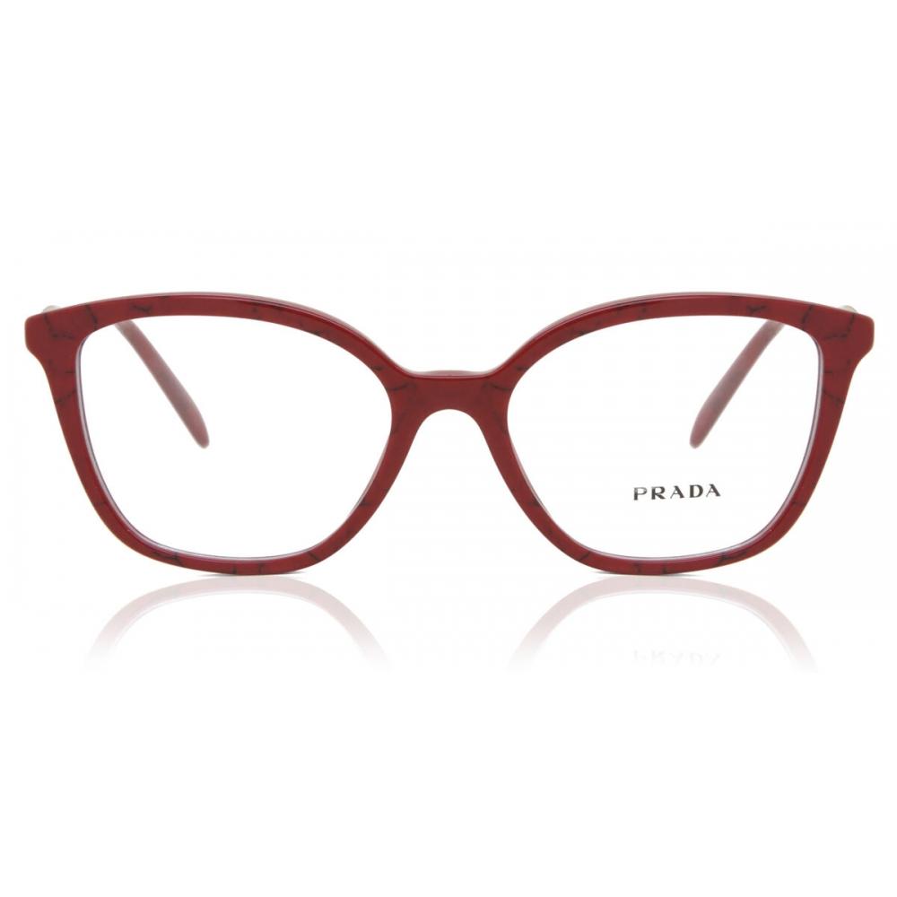 Prada Pr 02zv 15d1o1 Women Eyeglasses Red Marble/54-17-140
