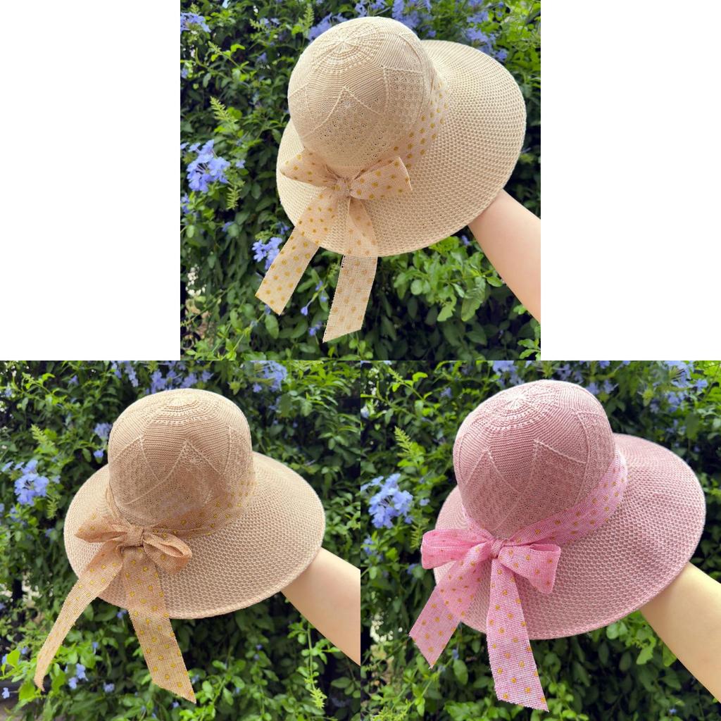 Summer Straw Hat For Women With Wide Brim And Bow Tie Sunshade Sun Hat