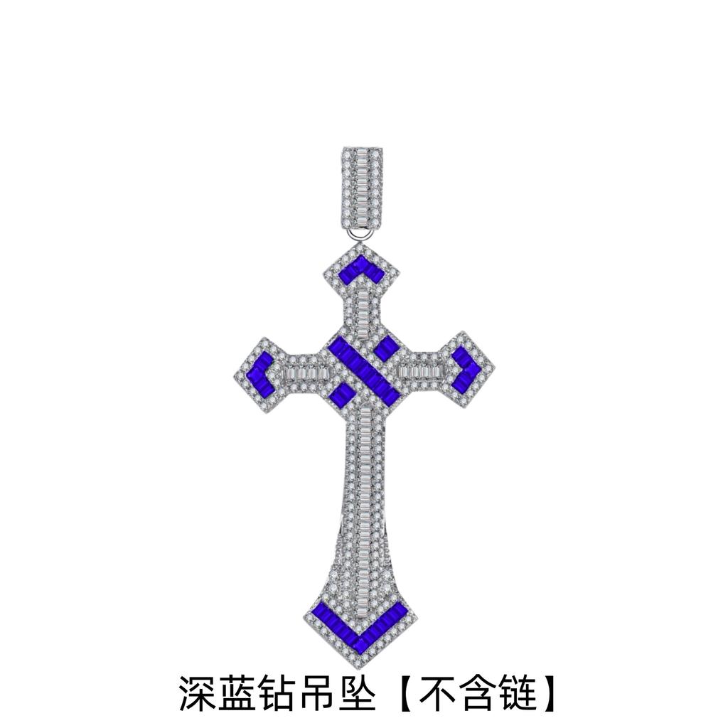 Hip Hop Square Diamond Full Diamond Cross Necklace, Street Dance Short Style, Micro Inlaid Zircon, Personalized Couple Style, Internet Famous Pendant