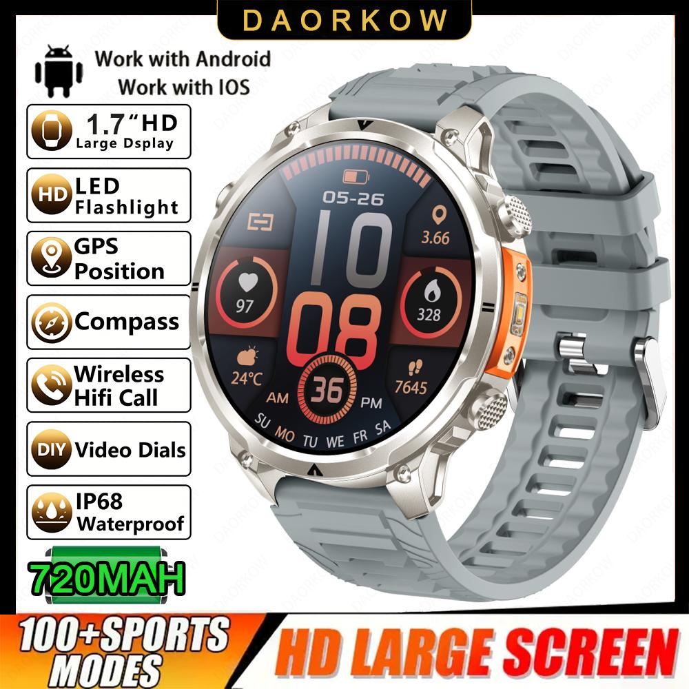 New Men GPS Smartwatch 1.7" HD Screen Military Call IP68 Waterproof 100 Sport Modes Smart Watch with 720mAh Large Battery