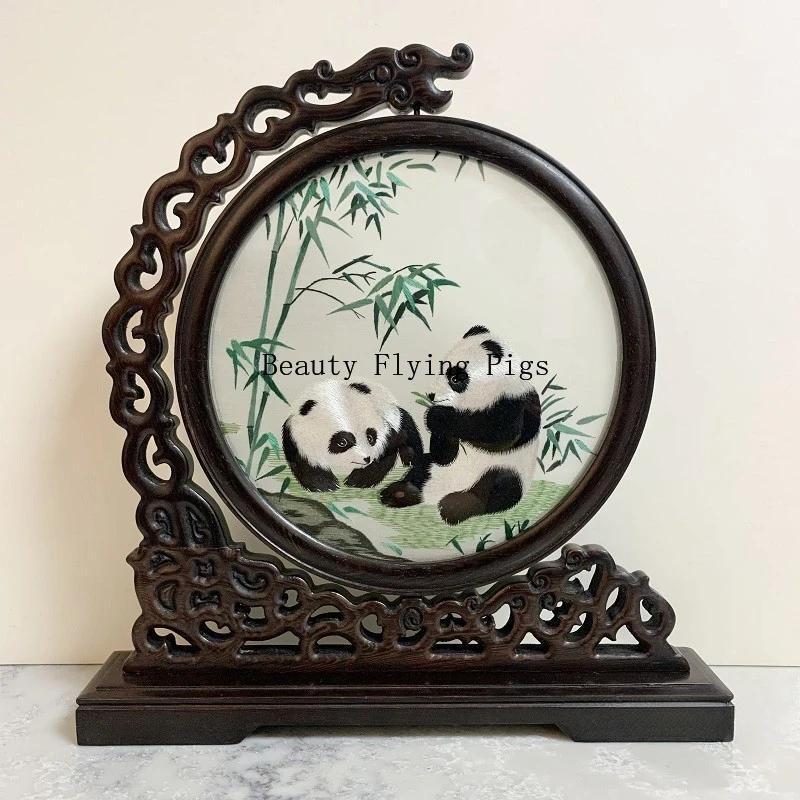 1pc, Su Embroidery Ornaments, Chinese Embroidery Crafts, Double Sided Embroidered Ornament, Solid Wood Desktop Decoration