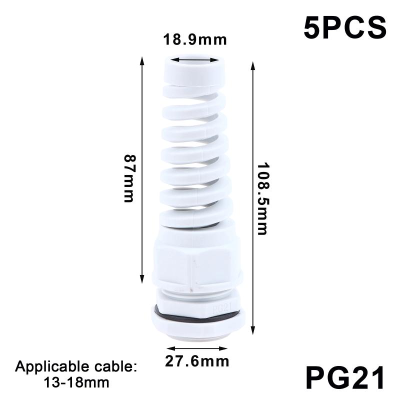 5Pcs Waterproof Cable Gland Pg7 Plastic Anti-Bending Joint M12 Nylon Pa66 Torsion-Proof Glands Pg7/9/11/13.5/16/19/21 Connector