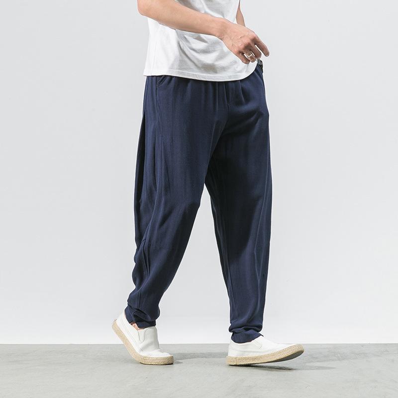 Chinese-style Linen Pants for Men, Thin, Loose and Casual Pants, Harun Pants, Nine-inch Pants, Cotton and Linen Lantern Pants for Men