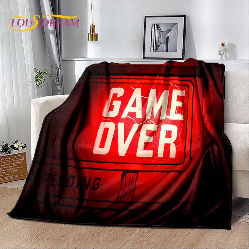 Cartoon-Gamer-Gamepad-Game-Over-weiche Plüschdecke, Flanelldecke, Überwurf, Deckenbezug für Wohnzimmer, Schlafzimmer, Betten, Sofa, Picknick