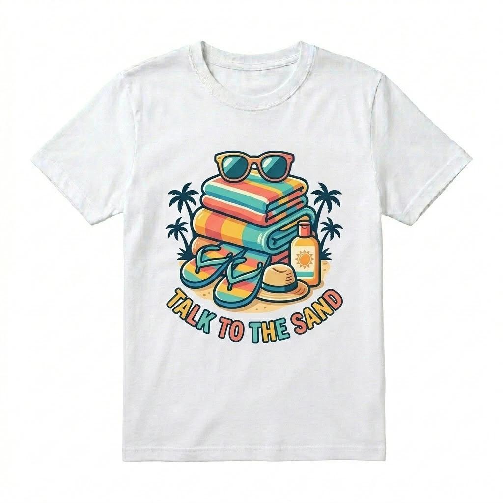 Talk To The Sand Funny Beach T-Shirt - Summer Vacation Vibes Tee L