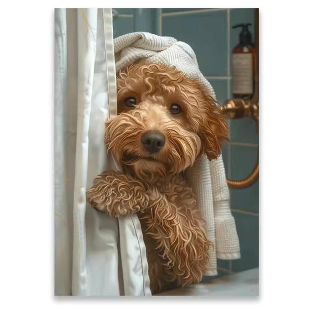 

Goldendoodle Bathroom Canvas Paintings Modern Pet Themed Dog Lovers Toilet Poster Print Humorous Toilet Wall Art Restroom Decor 30x45cm No Frame
